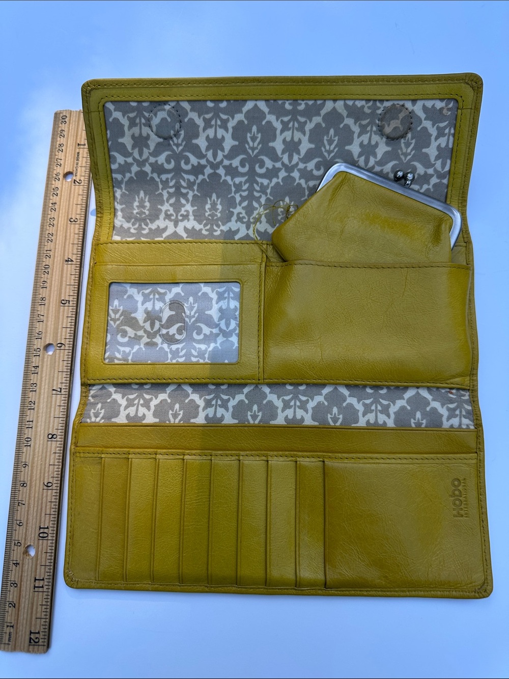HOBO International Mustard Yellow Leather “Sadie” Trifold Clutch